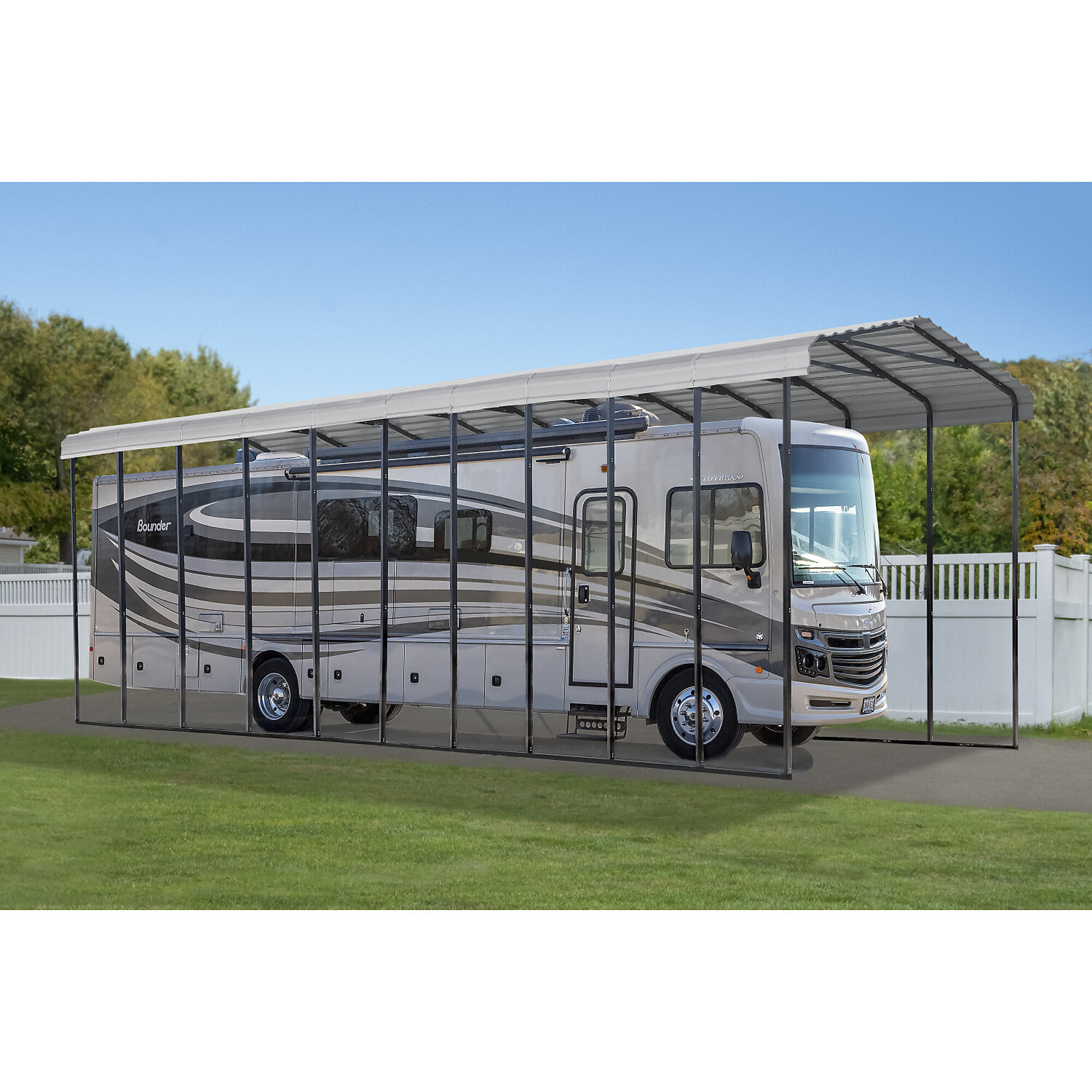 Arrow Steel RV Carport, 47ft.L x 14ft.W x 14ft.H, Eggshell, Model# CPH144714